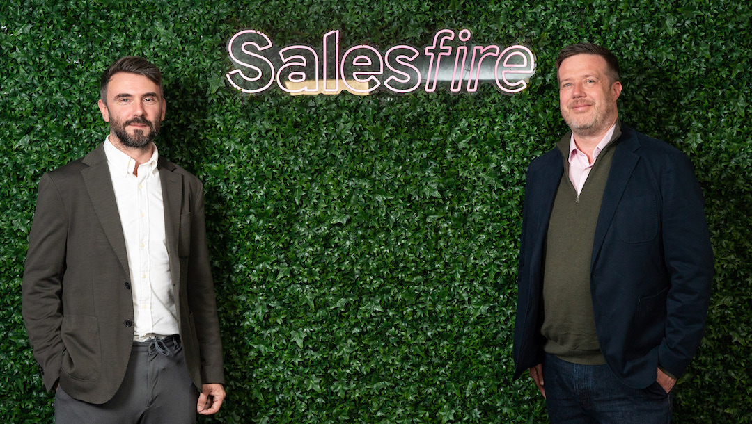 Salesfire CEO Rich Himsworth, left, with Chris McCourt of Mercia Ventures